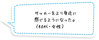 サッカーをより身近に感じるようになった。（40代・女性）