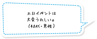 土日イベントは大変うれしい。（40代・男性）