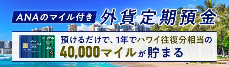 ANAのマイル付き外貨定期預金 預けるだけで、1年でハワイ往復分相当の40,000マイルが貯まる