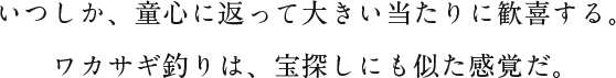 いつしか、童心に返って大きい当たりに歓喜する。ワカサギ釣りは、宝探しにも似た感覚だ。