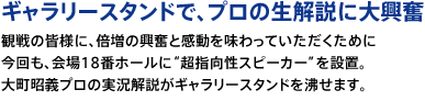 ギャラリースタンドで、プロの生解説に大興奮。