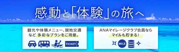 感動と「体験」の旅へ 観光や体験メニュー、現地交通など多彩なプランをご用意。ANAマイレージクラブ会員ならマイルも貯まる！