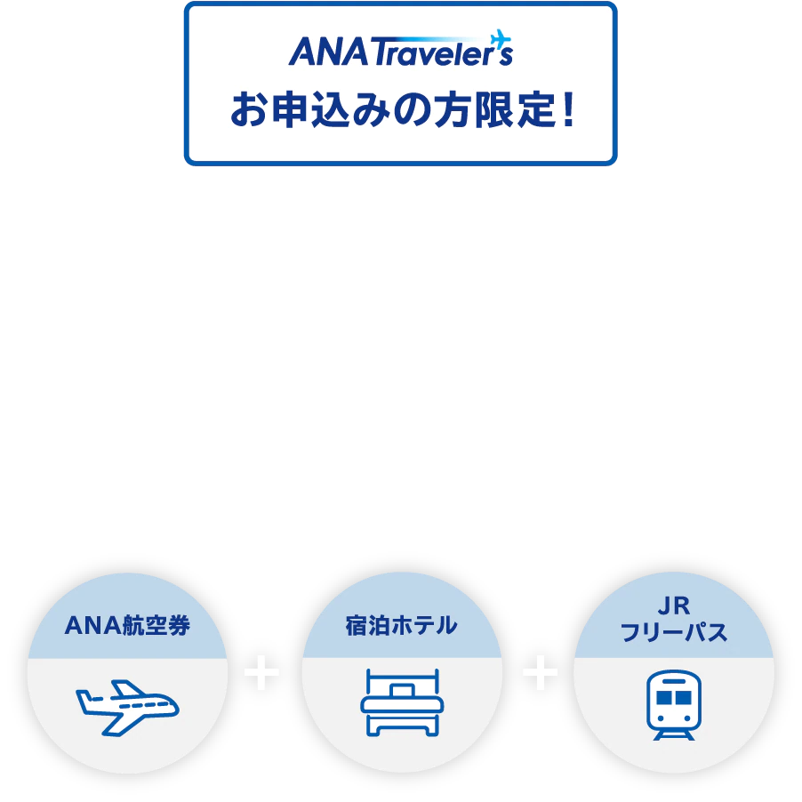 ANAトラベラーズのパッケージツアー※をお申込みいただいたお客様のみがご購入できるお得なパスです。飛行機とホテルと一緒に、JRのフリーパスをおトクに！事前に！購入ができて便利！北海道のきたエリアの自然やグルメを満喫し、ぐるりと周遊をお楽しみください！