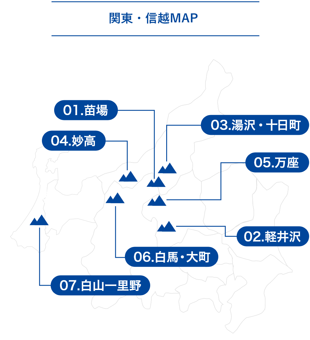 関東・信越・北陸のスキー場の所在地地図