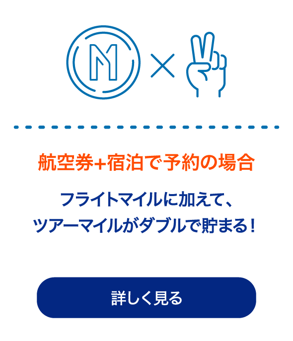 航空券プラス宿泊で予約の場合フライトマイルに加えて、ツアーマイルがダブルで貯まる