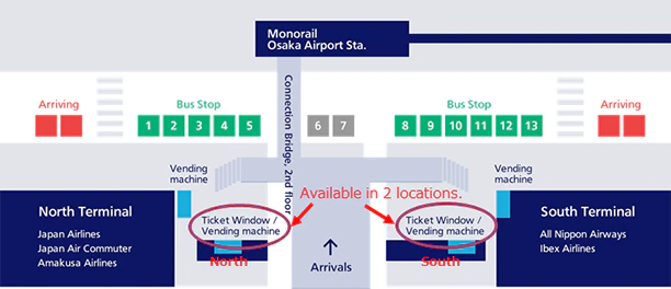 Map Showing Ticket Set Pickup Counter at Osaka (Itami) Airport