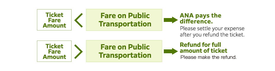 In the event that your flight ticket fare is lower than the fare stipulated by the regular public transportation authority, the difference will be borne by ANA.