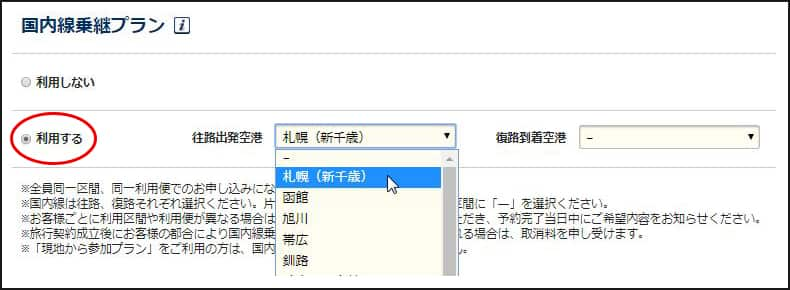 国内線乗り継ぎプラン