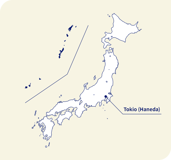 Karte von Japan. Okinawa liegt südwestlich von Tokio (Haneda)