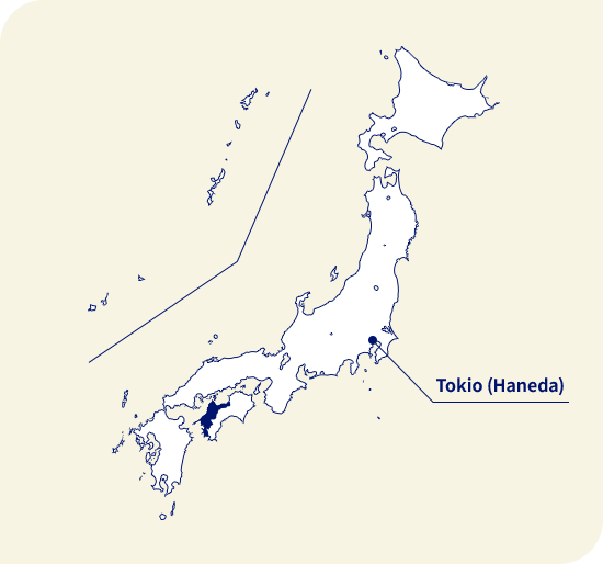 Karte von Japan. Ehime liegt südwestlich von Tokio (Haneda)