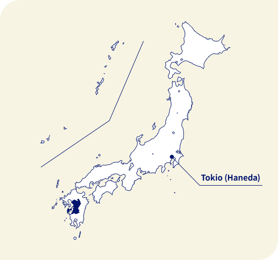 Karte von Japan. Kumamoto liegt südwestlich von Tokio (Haneda)