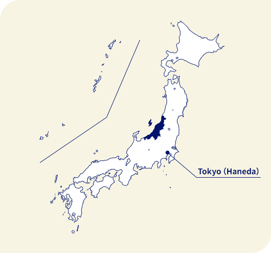 Map of Japan. Niigata located northwest of Tokyo (Haneda)