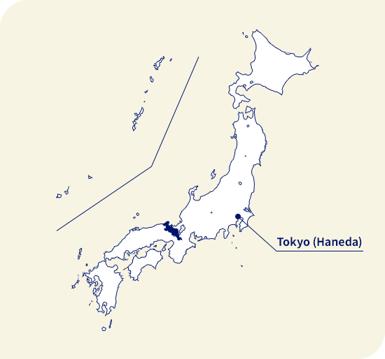 Bản đồ của Nhật bản. Kyoto nằm ở phía tây Tokyo (Haneda)