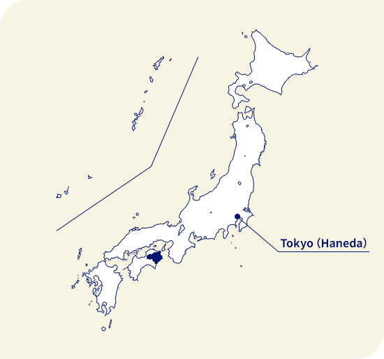 Map of Japan. Tokushima located southwest of Tokyo (Haneda)