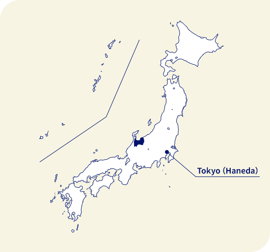 Map of Japan. Toyama located northwest of Tokyo (Haneda)