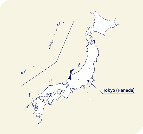 Bản đồ của Nhật bản. Ishikawa nằm ở phía tây bắc Tokyo (Haneda)