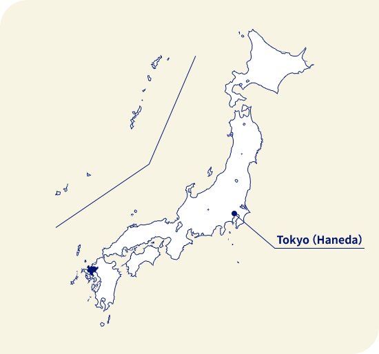 Map of Japan. Saga located southwest of Tokyo (Haneda)