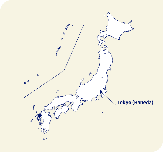 Bản đồ của Nhật bản. Saga nằm ở phía tây nam Tokyo (Haneda)