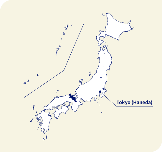 Bản đồ của Nhật bản. Kyoto nằm ở phía tây Tokyo (Haneda)