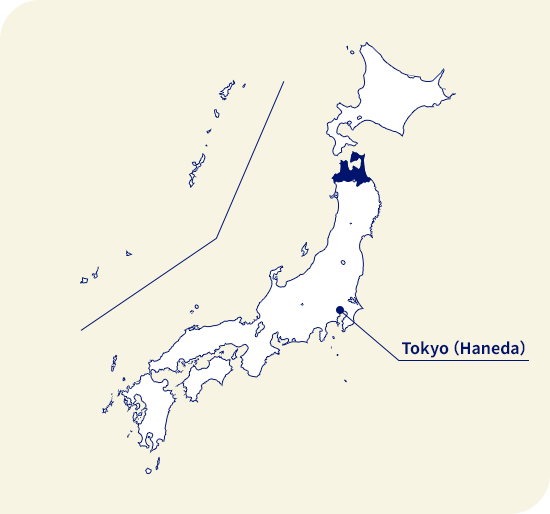 Map of Japan. Aomori located north of Tokyo (Haneda)