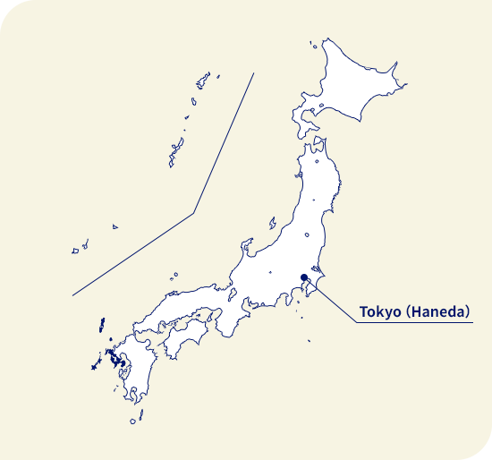 Map of Japan. Nagasaki located southwest of Tokyo (Haneda)