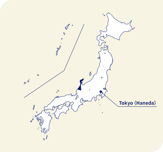 Map of Japan. Ishikawa located northwest of Tokyo (Haneda)