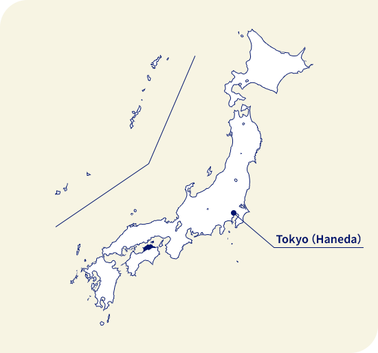 Map of Japan. Kagawa located southwest of Tokyo (Haneda)