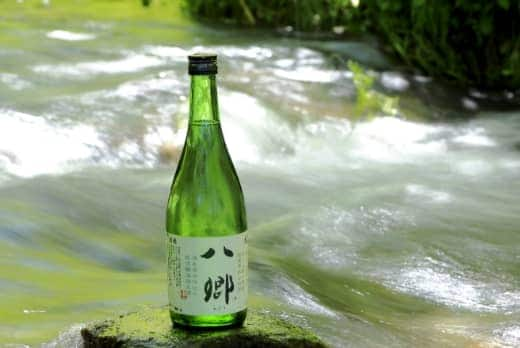 River and a sake bottle