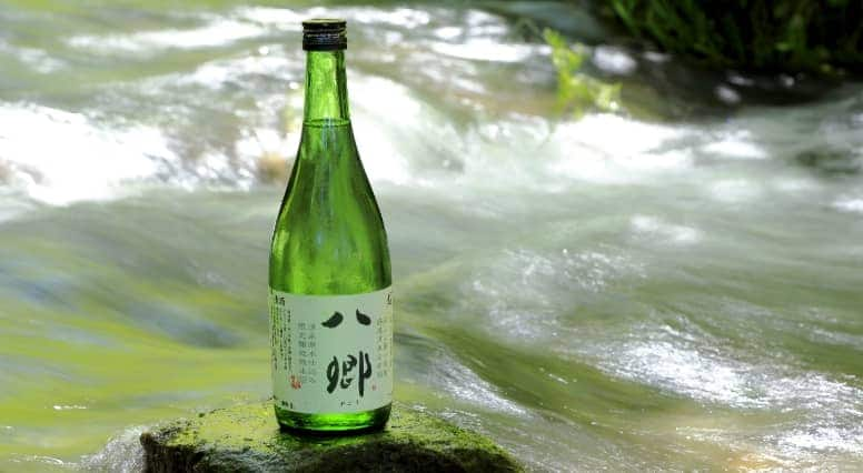 River and a sake bottle