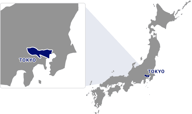 Map of Japan. Tokyo located in the center of Japan