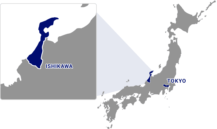 Map of Japan. Ishikawa located northwest of Tokyo