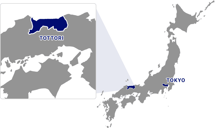 Map of Japan. Tottori located west of Tokyo