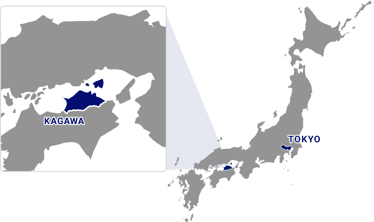 Map of Japan. Kagawa located southwest of Tokyo