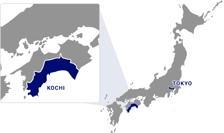 Map of Japan. Kochi located southwest of Tokyo