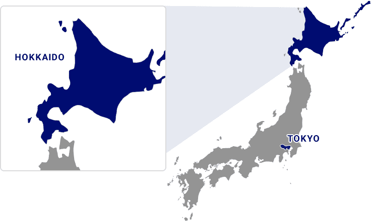 Map of Japan. Hokkaido located north of Tokyo