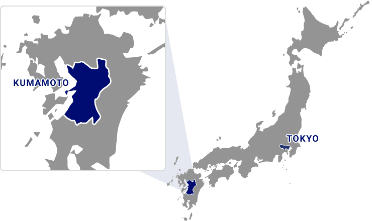 日本地図 東京から南西に位置する熊本