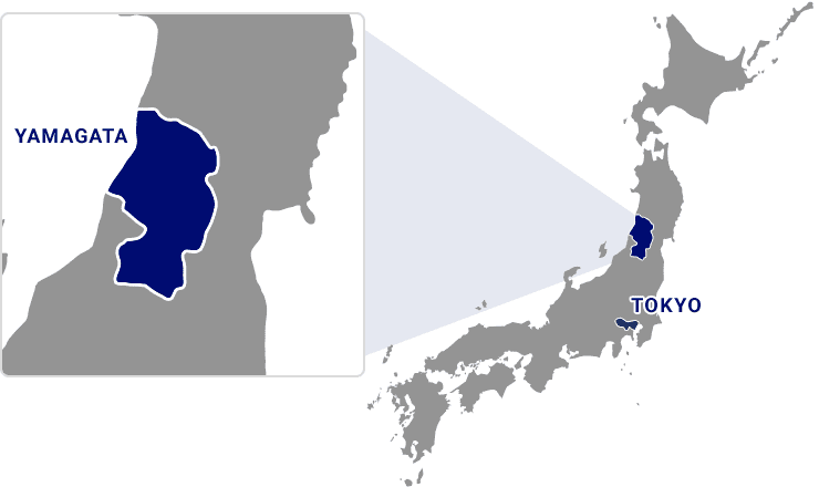 Map of Japan. Yamagata located north of Tokyo