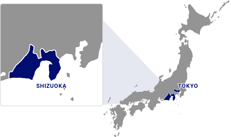 Map of Japan. Shizuoka located southwest of Tokyo