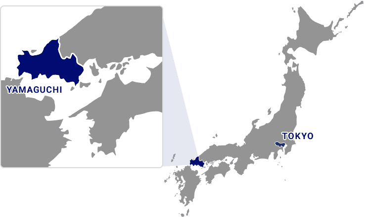 Map of Japan. Yamaguchi located west of Tokyo