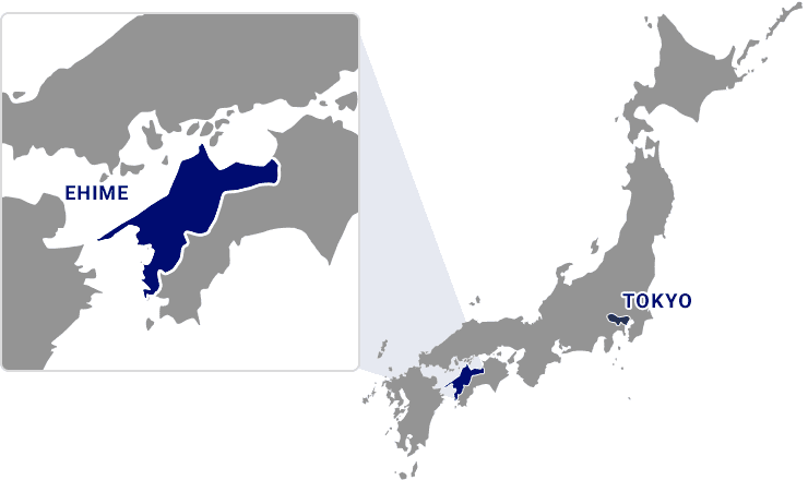 Map of Japan. Ehime located southwest of Tokyo