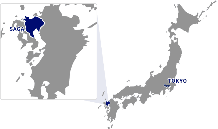 Map of Japan. Saga located southwest of Tokyo