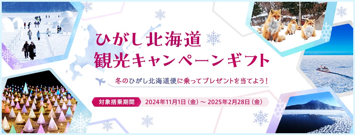 ひがし北海道観光キャンペーンギフト 冬のひがし北海道便に乗ってプレゼントを当てよう！対象搭乗期間2023年11月1日（水）～2024年3月4日（月）