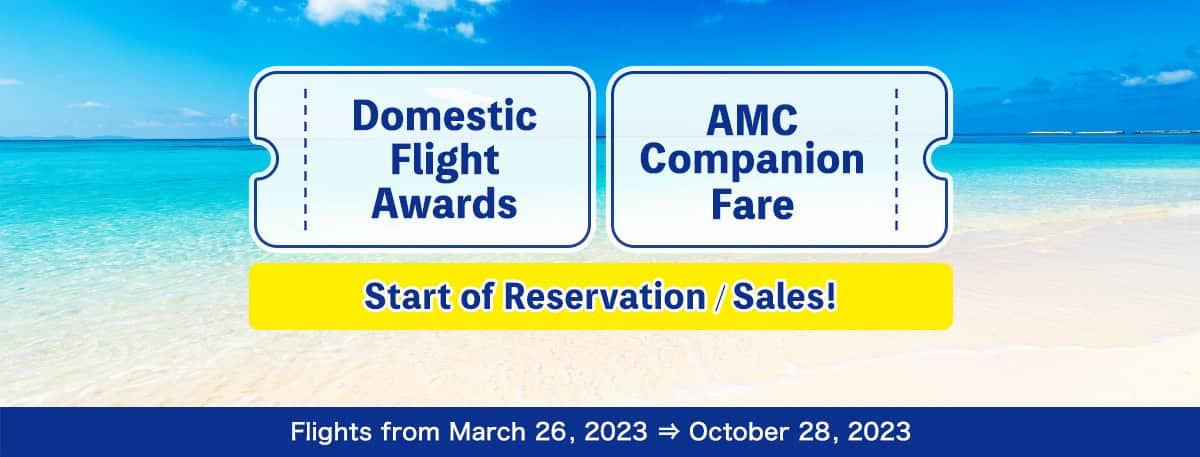 Domestic Flight Awards and AMC Companion Fare on Reservation and Sale for Flights from March 26, 2023 to October 28, 2023.