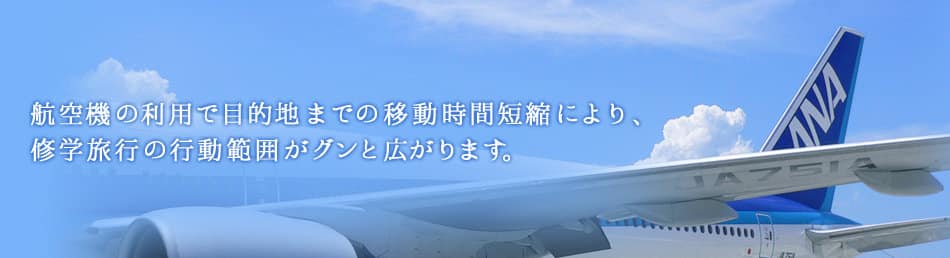 航空機の利用で目的地までの移動時間短縮により、修学旅行の行動範囲がグンと広がります。