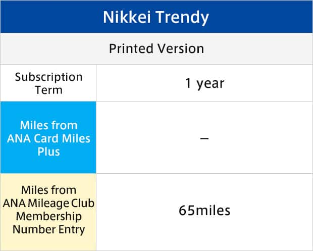 Mileage Accrual Table (Nikkei Trendy)