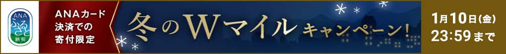 ANAカード決済での寄附限定　冬のWマイルキャンペーン　1月10日（金）23:59まで