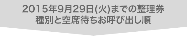 2015年9月29日(火)までの整理券種別と空席待ちお呼び出し順