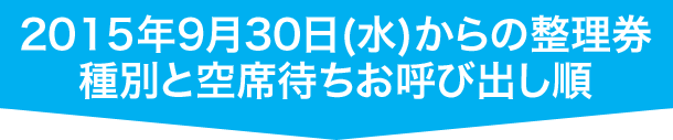 2015年9月30日(水)からの整理券種別と空席待ちお呼び出し順