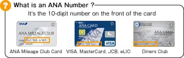 What is an ANA Number? It's the 10-digit number on the front of the card ANA Mileage Club Card VISA, MasterCard, JCB, eLIO Diners Club