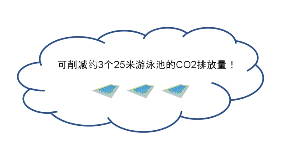 可削减约3个25米游泳池的CO2排放量！3个游泳池并列的插图